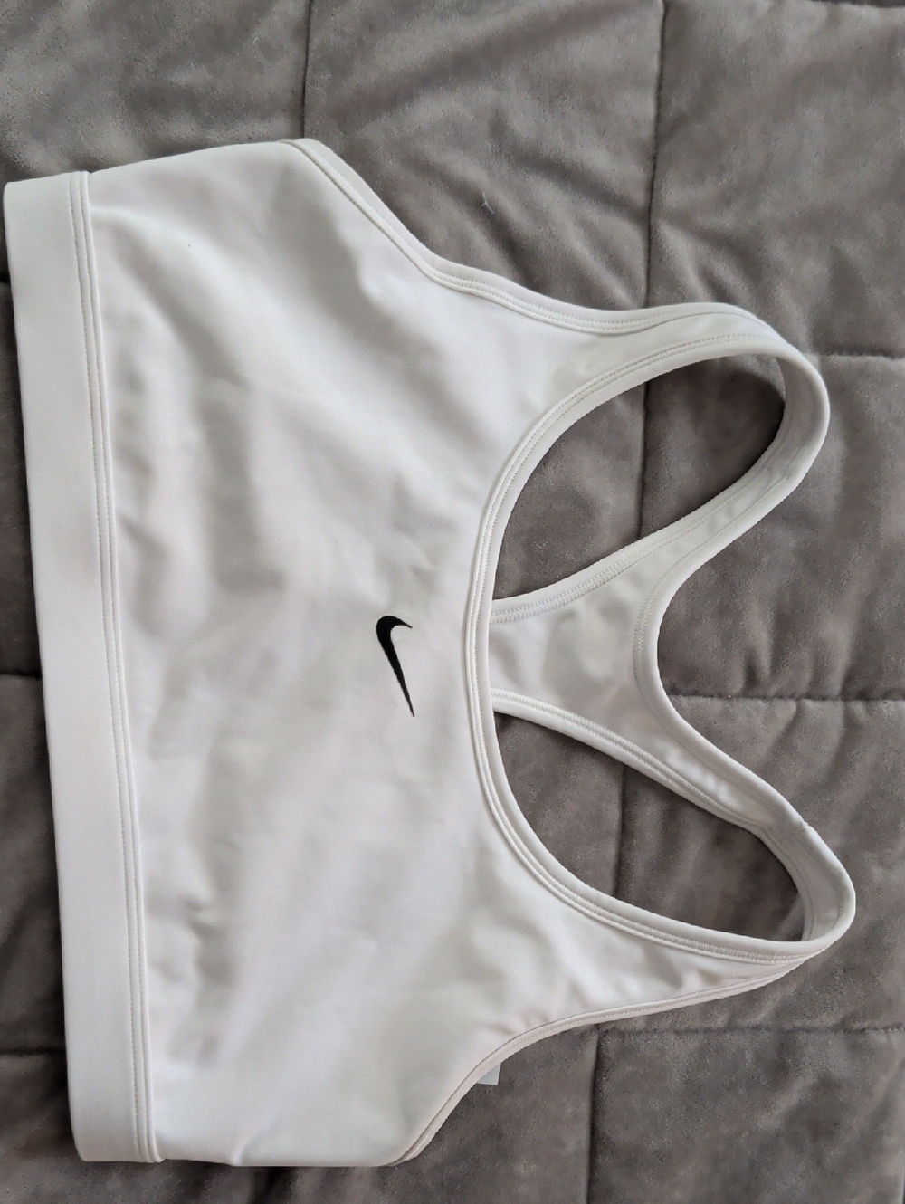 Nike White Racerback Performance Sports Bra with Black Swoosh